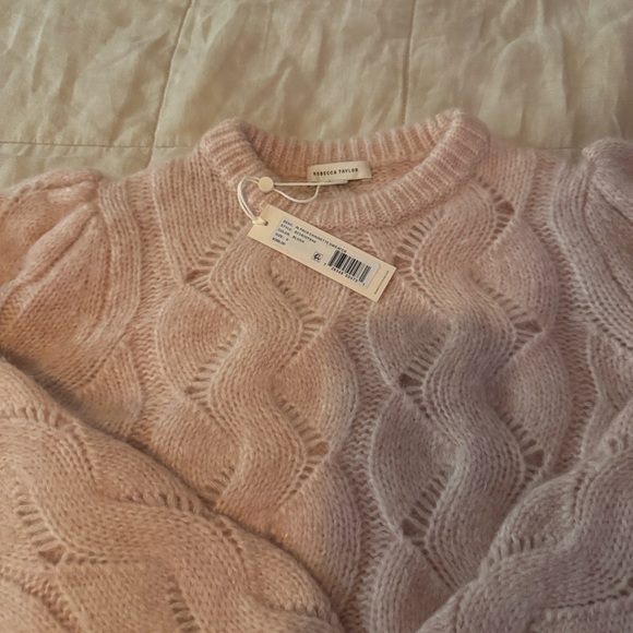 NWT Rebecca Taylor Alpaca Chainette Sweater Blush Cable Knit Crewneck